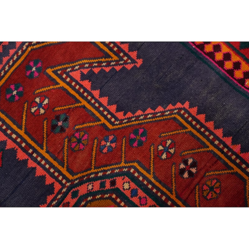 Hand Knotted Oriental 100% Wool Carpet Traditional Tribal Navy Blue & Blues Meshkin Area Rug - 10' 1'' X 4' 7''
