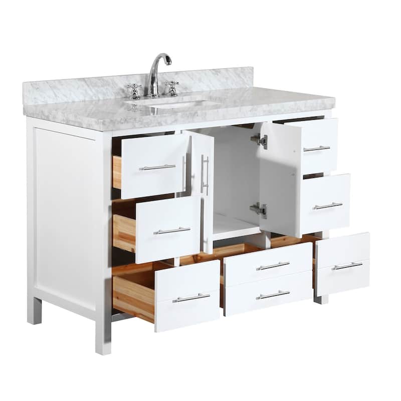 KitchenBathCollection California 48" Bathroom Vanity with Carrara Marble Top