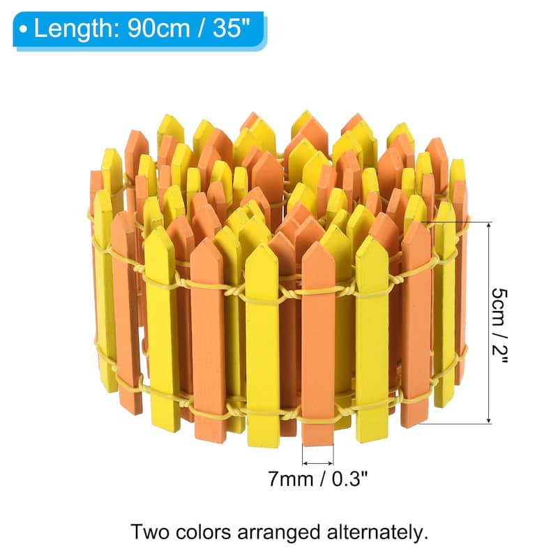 35" L x 2" H Wood Miniature Mini Fairy Garden Picket Fence - 35" L x 2" H - Yellow Orange