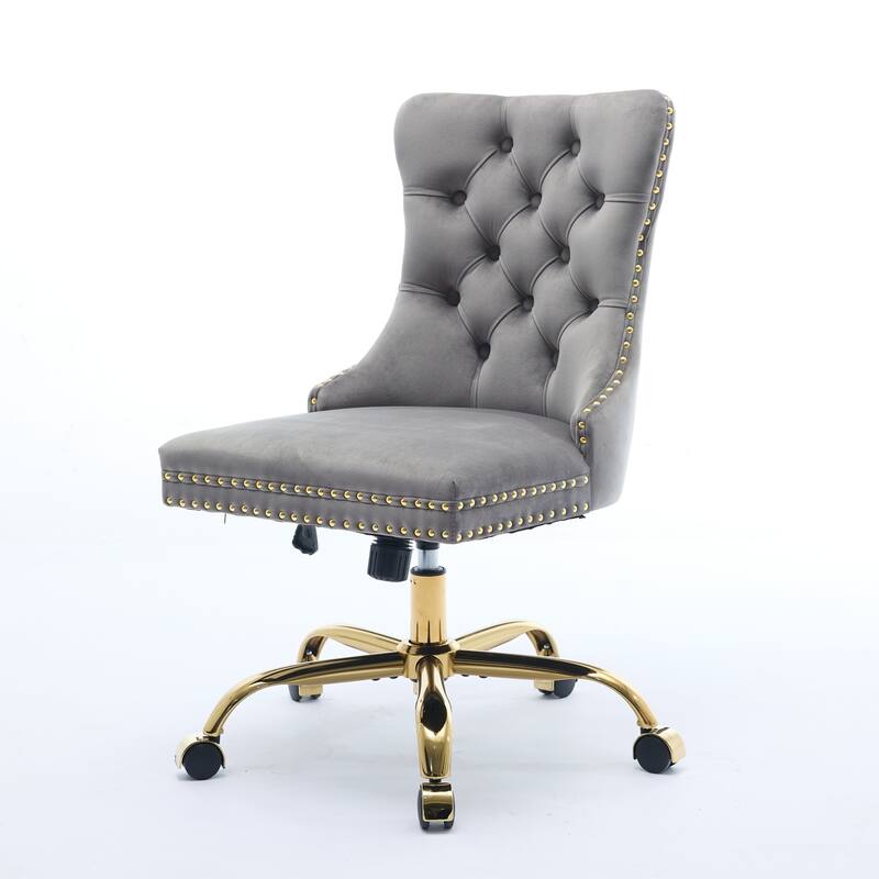 Modern Velvet Swivel Height-adjustable Office Chair with Tufted Back