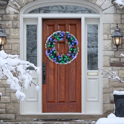 24" Multi-Function Coloring Changing Fiber Optic Artificial Pine Christmas Wreath