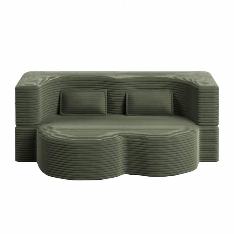 Modern 78" Full Size Convertible Corduroy Foam-Filled Sleeper Sofa,Modern Floor Sofa with 2 Pillows