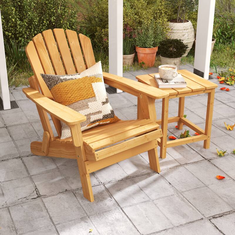 Oversize Wooden Outdoor Folding Adirondack Chair with Pre-Assembled BackRest & SeatBoard, Wood Patio Chair
