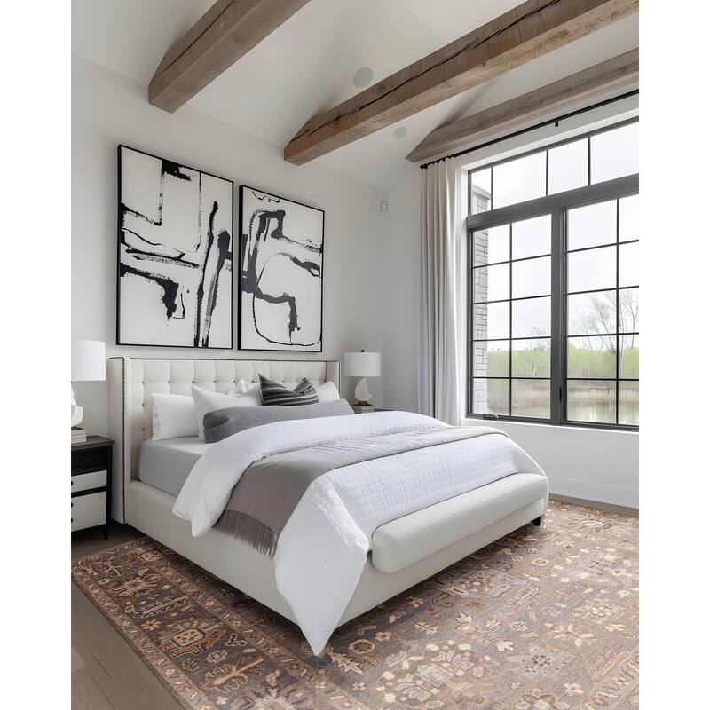 ECARPETGALLERY Hand-knotted Finest Oushak Dark Grey Wool Rug - 9'2 x 11'8