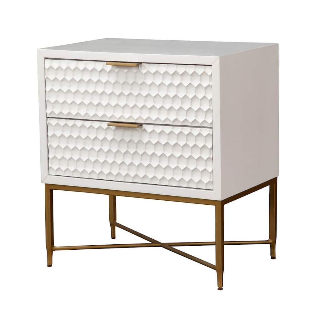 White/Gold 2 Drawer 16 in. W Nightstand with Sturdy Hardware and Ample Storage