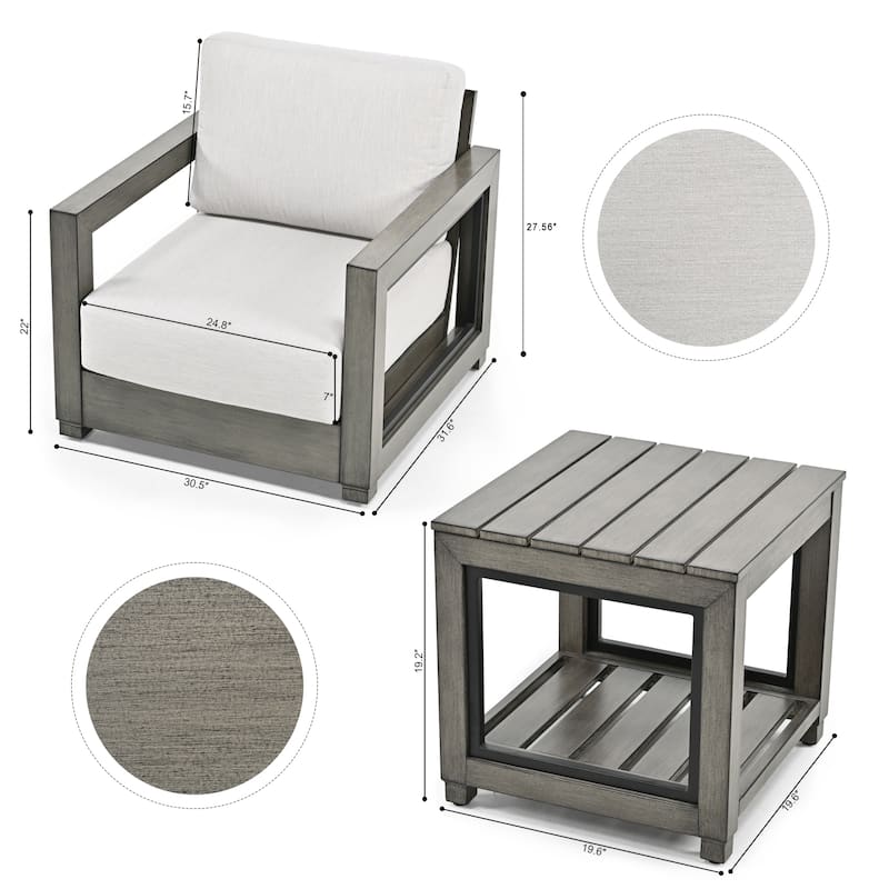 3-Piece Aluminum Patio Conversation Set with Hand-painted Frame and Cushions