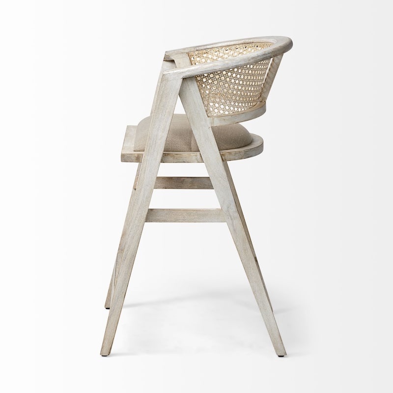 Tabitha Beige Fabric and Rattan Seat with Blonde Solid Wood Frame Counter Stool