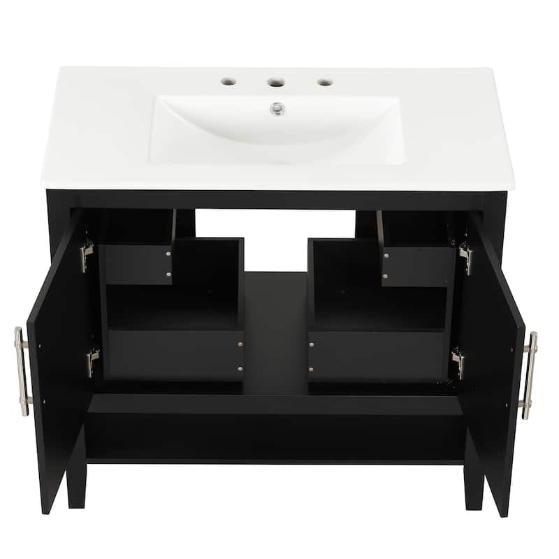 Roomfitters 36" Bathroom Vanity with Sink, Cabinet with Doors and Drawers, Multi-Functional MDF Storage Unit, Black