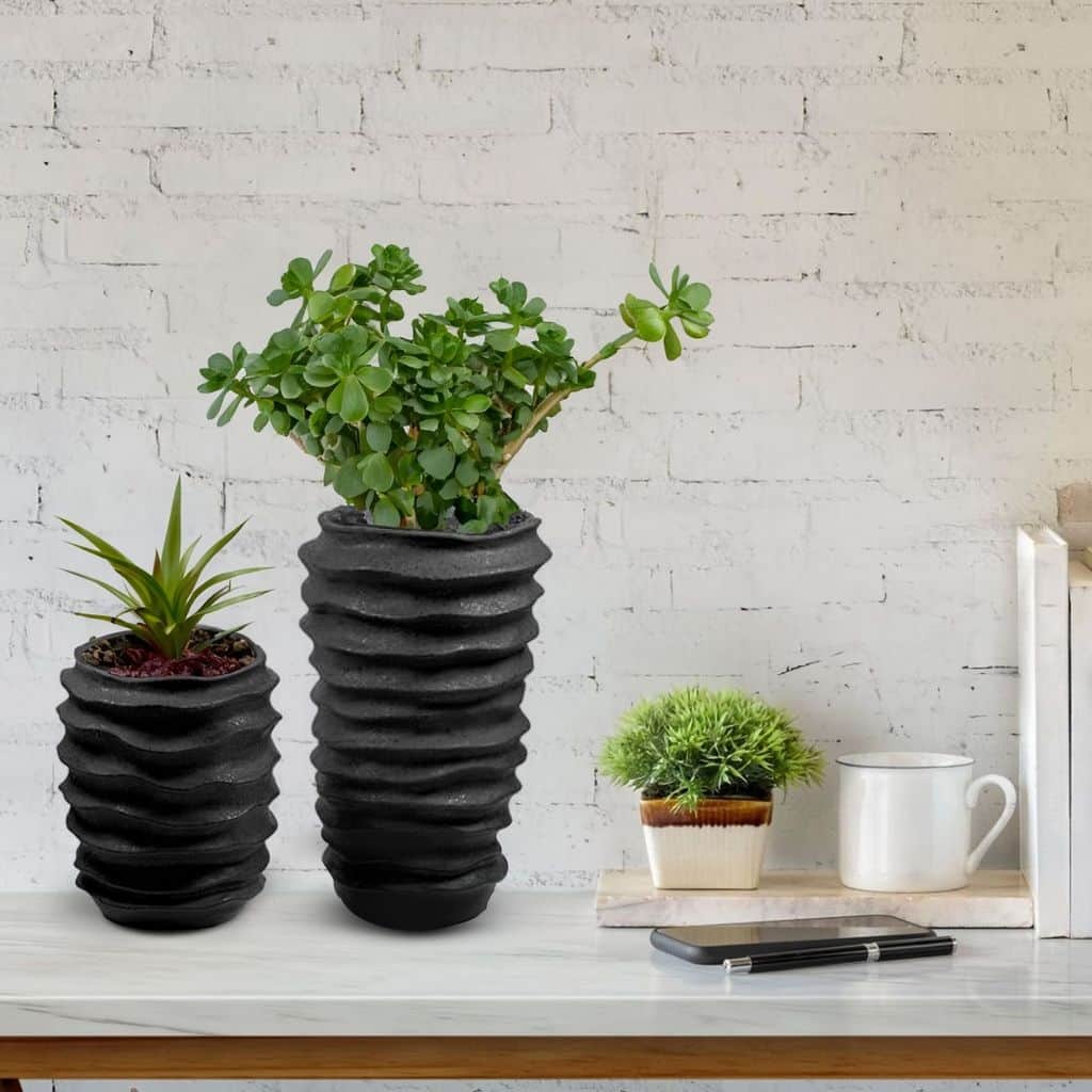 Black Ceramic Vase Set of Two with Large Modern Cylindrical Design