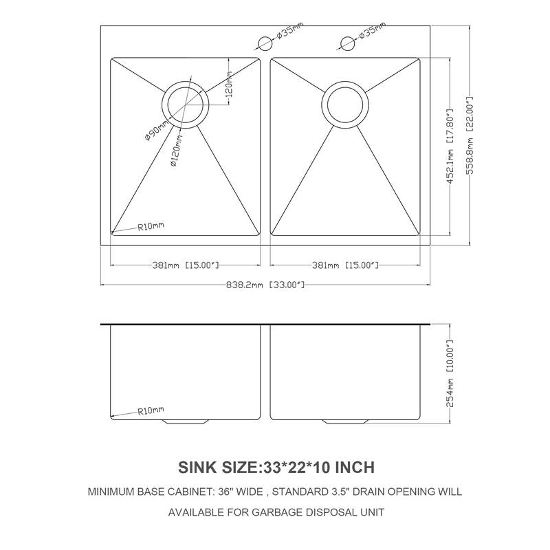 Double Bowl Kitchen Sink 16 Gauge with Two 10" Deep Basin