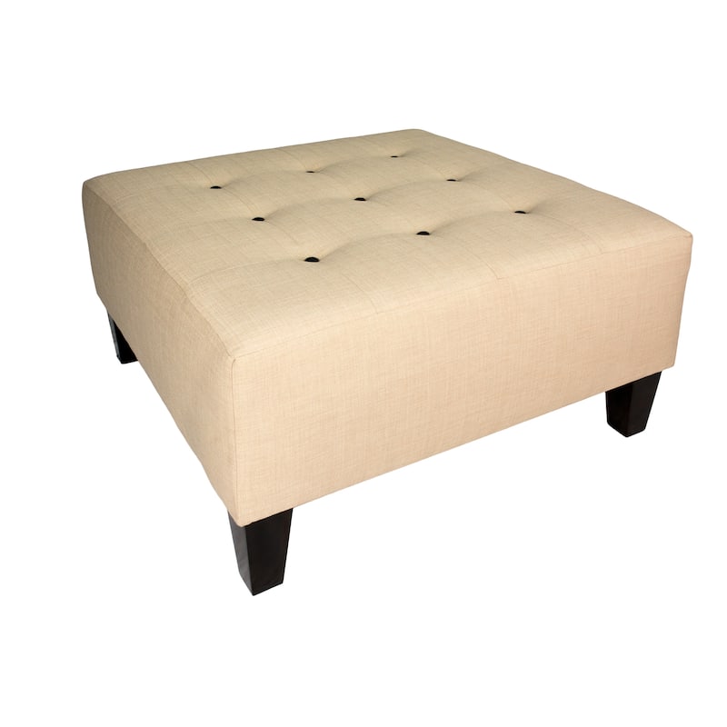 MJL Furniture MAX Button Tufted Upholstered Square Blue Ottoman - Black