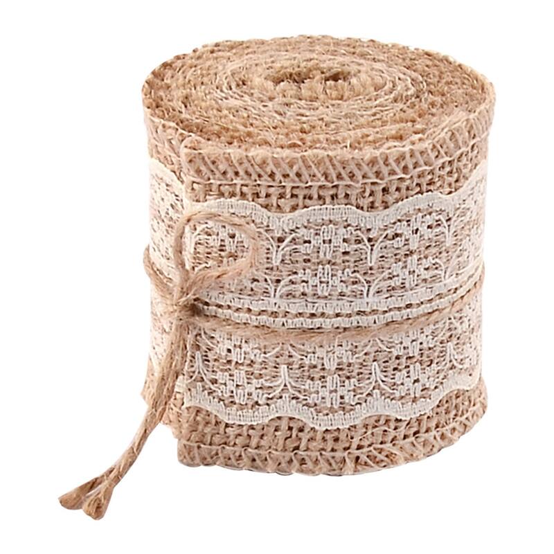 Burlap Hessian Crafting Lace Ribbon Roll Trim Edge 2M for Wedding - White,Khaki