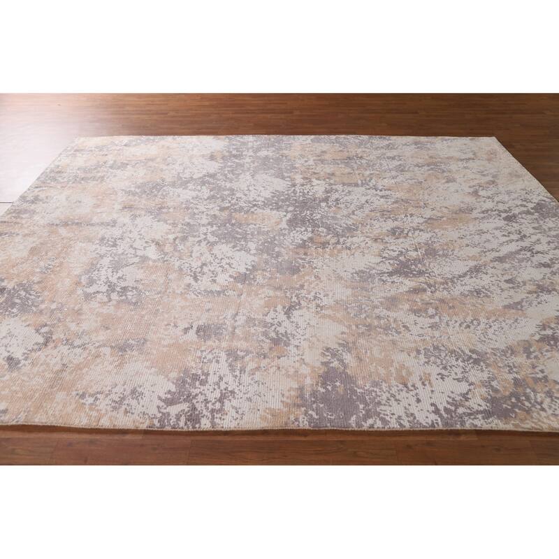 Abstract Modern Area Rug Hand-Knotted Beige Wool Carpet - 7'9"x 9'9"