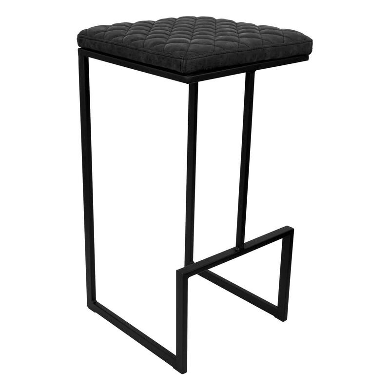Quincy Leather Quilted Counter Height Barstool (Set of 2) with Upholstered Square Seats & Footrest for Home Bar & Kitchen