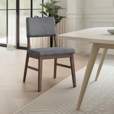 Koen Dining Side Chair Set of 2, Dark Gray Corduroy, Walnut Brown