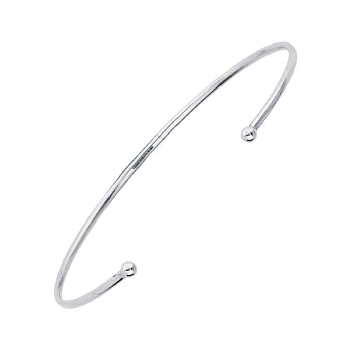 Curata 14k White Gold Open Cuff Stackable Bangle Bracelet 3mm End Bead