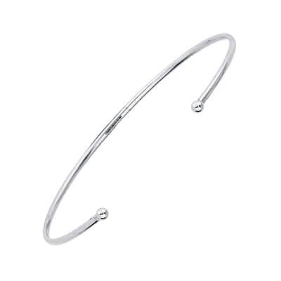 Curata 14k White Gold Open Cuff Stackable Bangle Bracelet 3mm End Bead