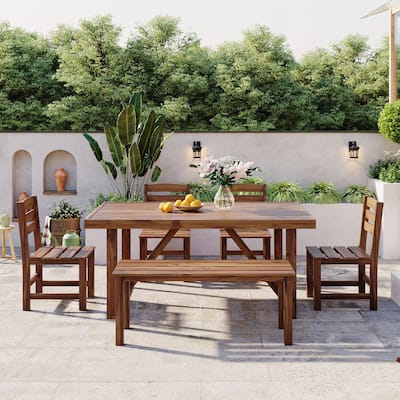 6-Piece Acacia Wood Outdoor Table and Chair Set