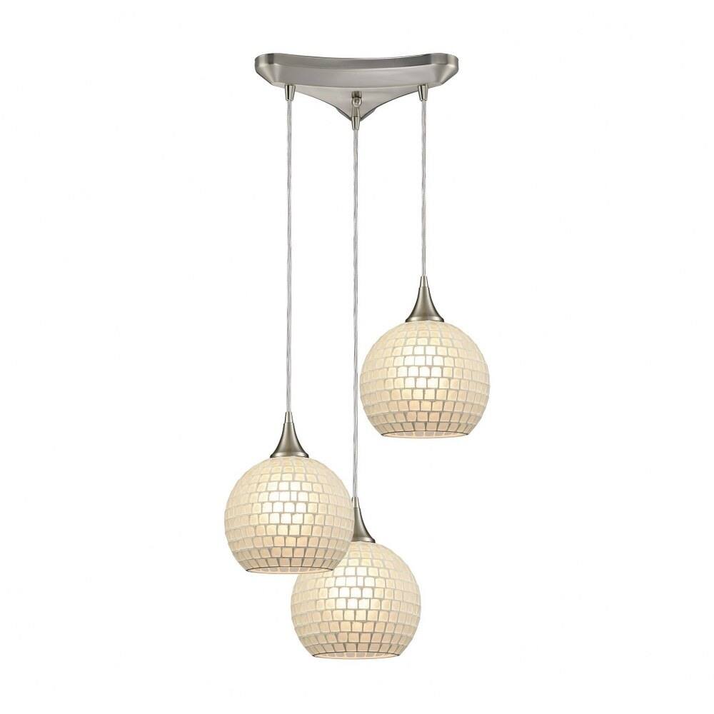 Pendle Laurels - Three Light Triangular Pendant Satin Nickel Finish - Satin Nickel