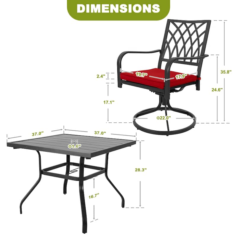 Nuu Garden Outdoor 5-Piece Dining Set, Stackable Chairs and 37'' Square Dining Table