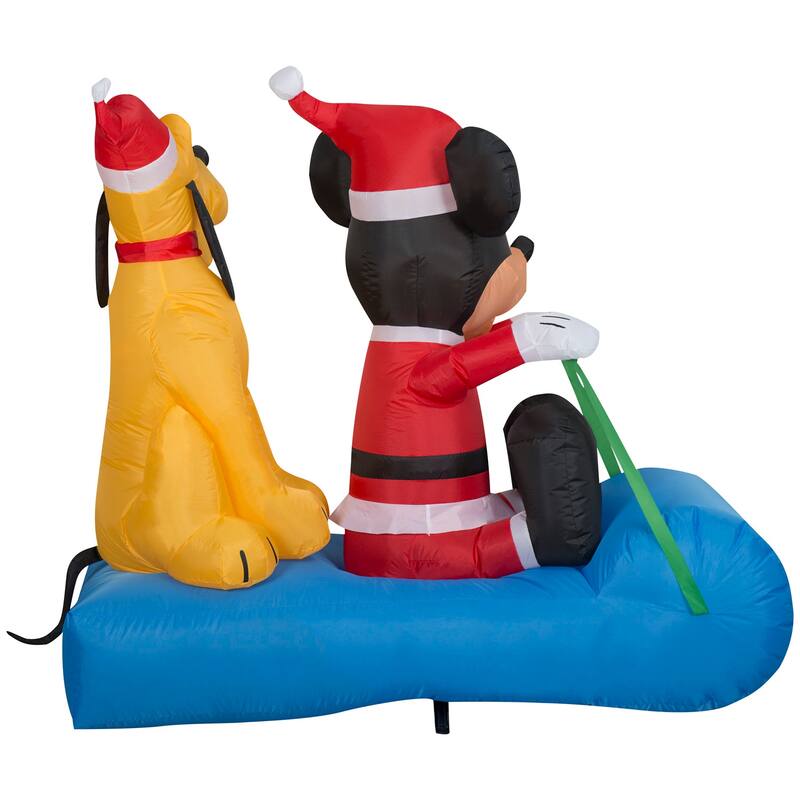 Gemmy Christmas Inflatable Mickey Mouse and Pluto on Sled, 4.5 ft Tall