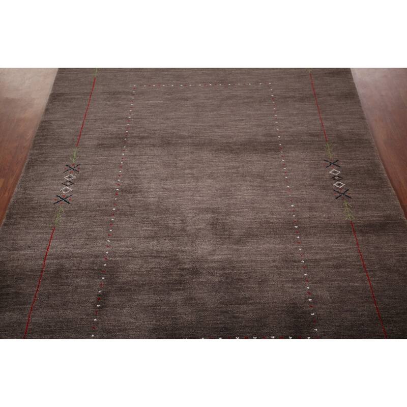 Brown Gabbeh Oriental Area Rug Hand-Knotted Wool Carpet - 5'0"x 6'11"