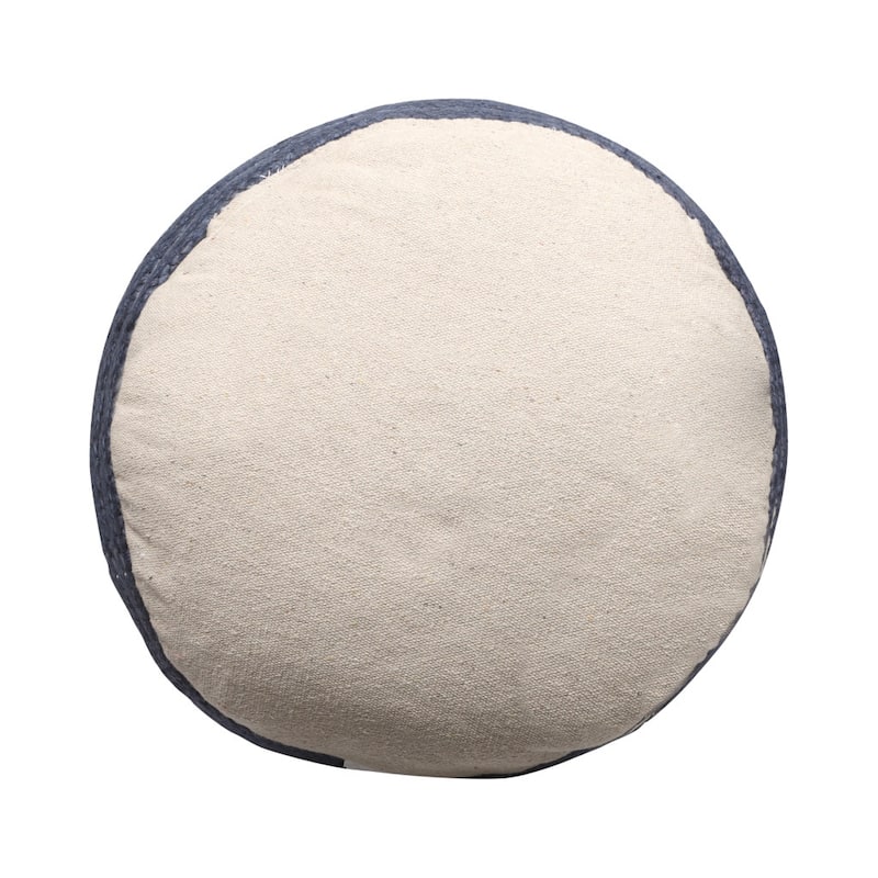 HomeRoots 18" Natural And Navy Blue Jute Blend Cylinder Striped Pouf Ottoman