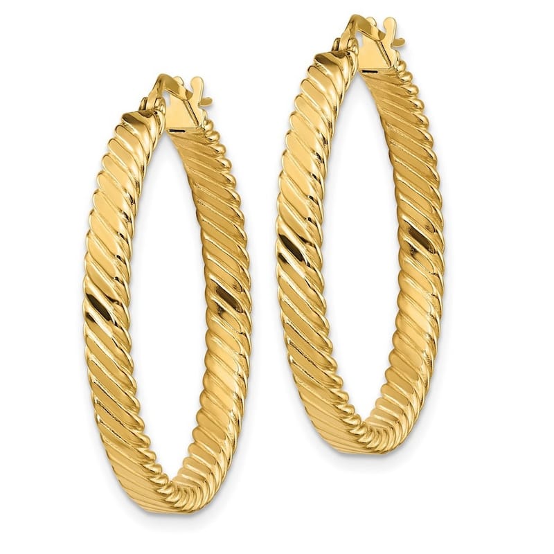 Curata 14k Yellow Gold Patterned Hoop Earrings (3mm x 32mm)