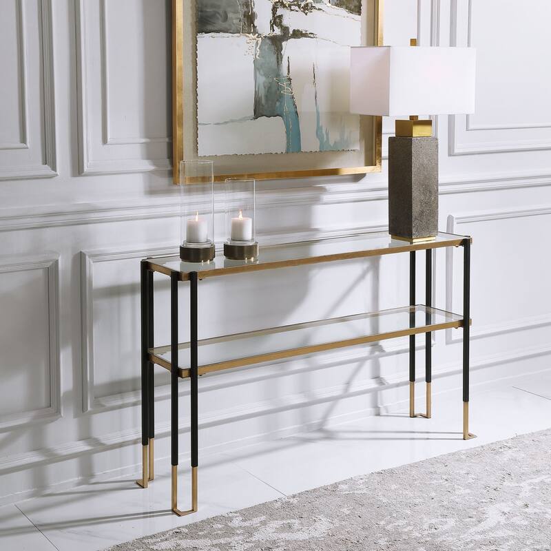 Uttermost 24978 Kentmore 14" Wide Glass Top Iron Console Table