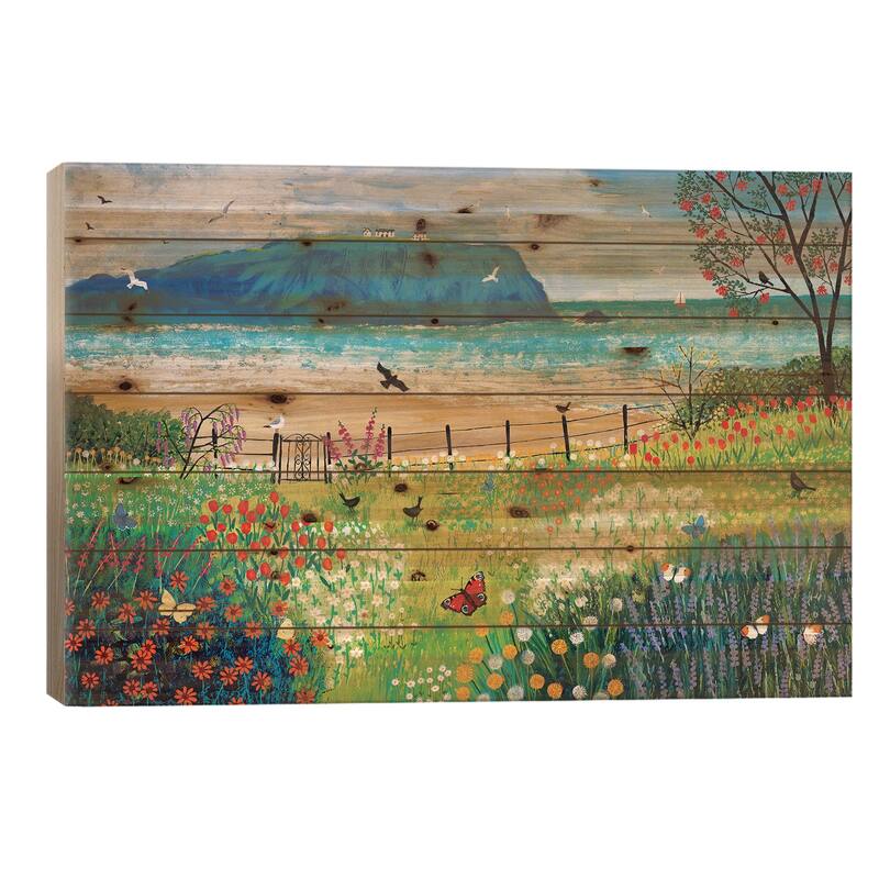 Garden Beside The Sea Print On Wood by Jo Grundy - Multi-Color - 26x40x1.5