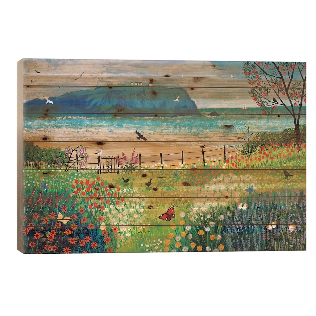 Garden Beside The Sea Print On Wood by Jo Grundy - Multi-Color