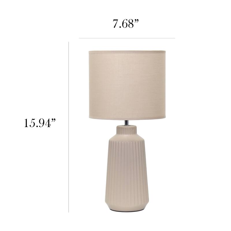 Vertical Grooved Ceramic Table Lamp with Drum Shade - 16" - Taupe