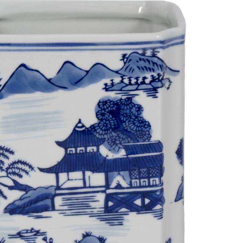 Rectangular Chinoiserie Ceramic Table Jar with Lid