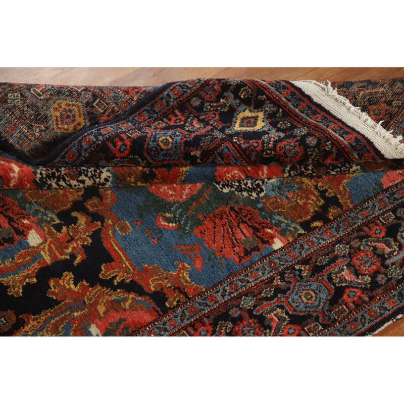 Hand Knotted Oriental 100% Wool Carpet Traditional All-Over Navy Blue & Blues Senneh Runner Rug - 19' 3'' X 3' 5''