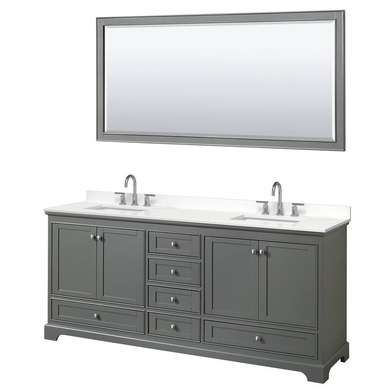 Wyndham Collection WCS202080D-QTZ-US3M70 Deborah 80" Free Standing - Dark Gray / White Quartz Top / Polished Chrome