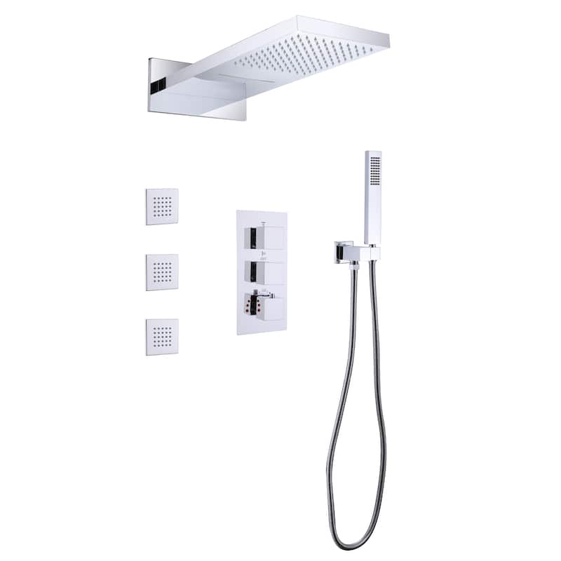 Luxury 3-Way Complete Rain Showerhead with High-pressure Handheld Showerhead&3-Body Jet in Black/Gold/Nickel