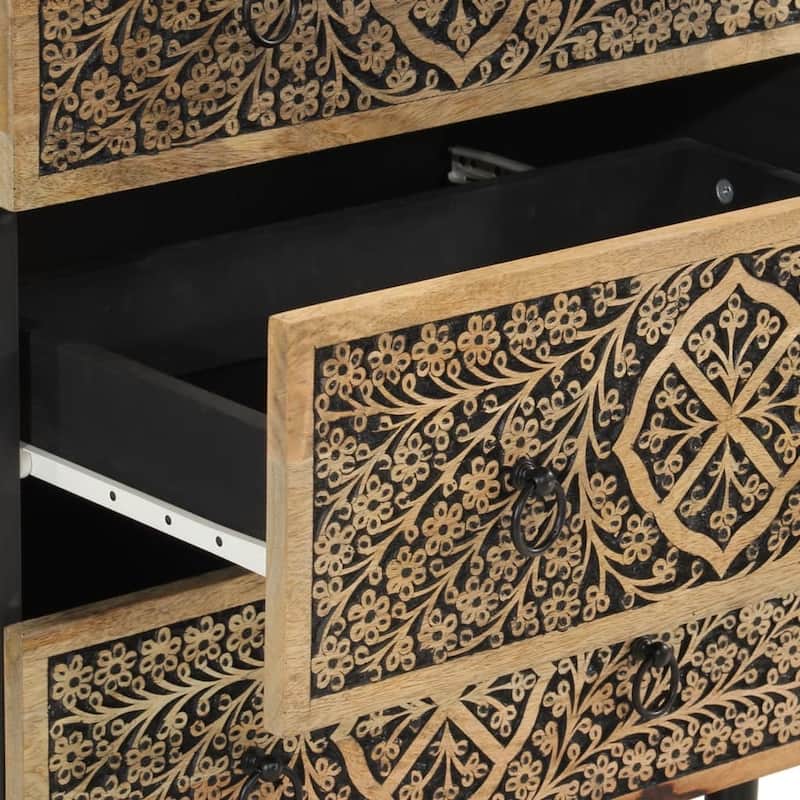 vidaXL Side Cabinet Natural Mango Wood Solid mango wood, iron legs Small - 13 x 23.6 x 29.5 in