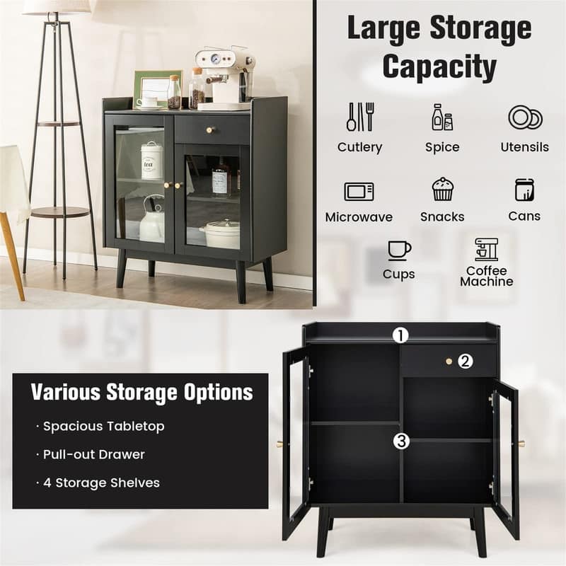 Black Buffet Cabinet with Storage - 16"D x 31.5"W x 37"H
