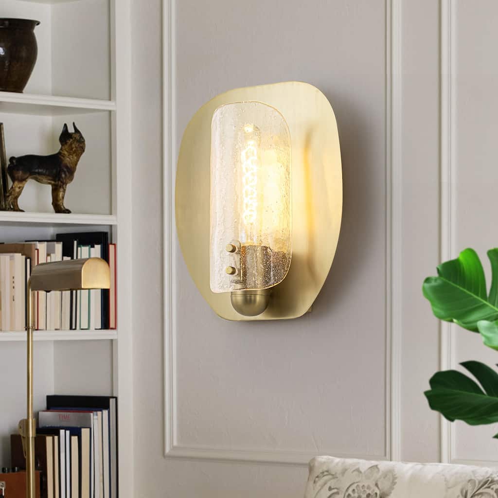 Brushed Gold Modern Wall Sconce Clear Seedy Bubble Glass Vanity Light - 1-Light