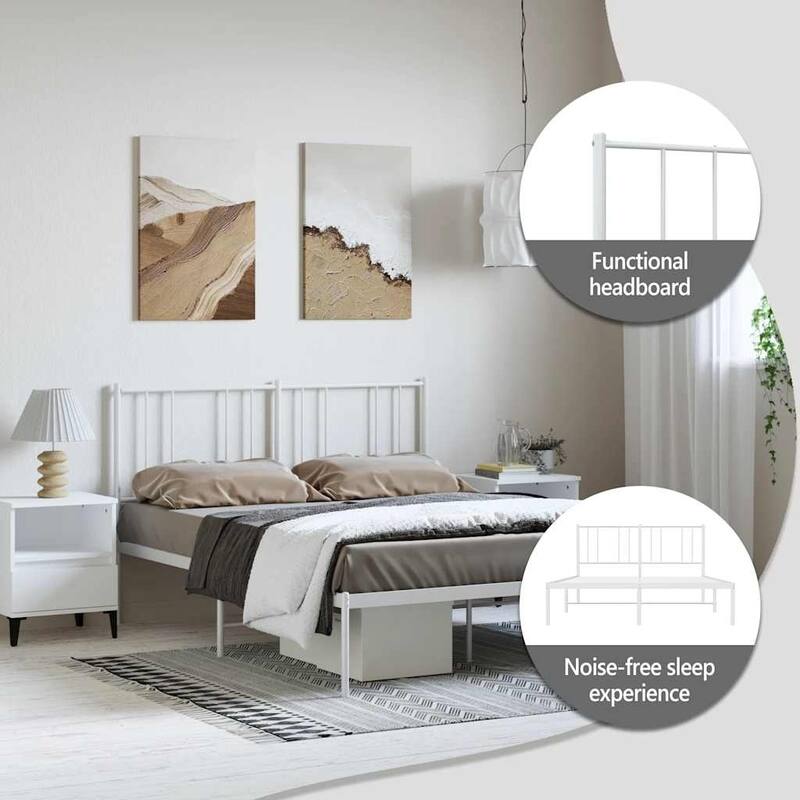 vidaXL Metal Bed Frame with Headboard, No Mattress