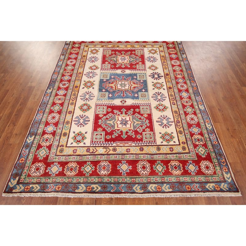 Beige Kazak Oriental Area Rug Handmade Wool Carpet - 5'2" x 6'9"