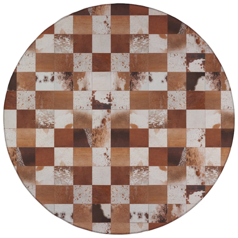 Indoor/ Outdoor Laredo Faux Hide Square Patchwork Washable Area Rug