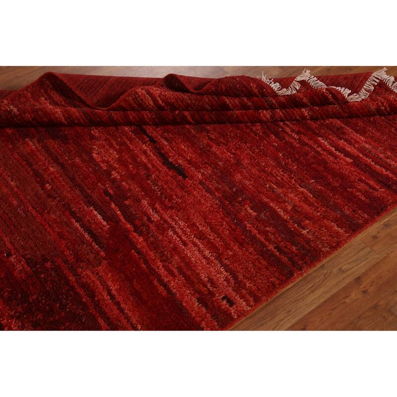 Hand Knotted Oriental 100% Wool Carpet Modern Stripe Red Moroccan Area Rug - 6' 4'' X 5' 2''