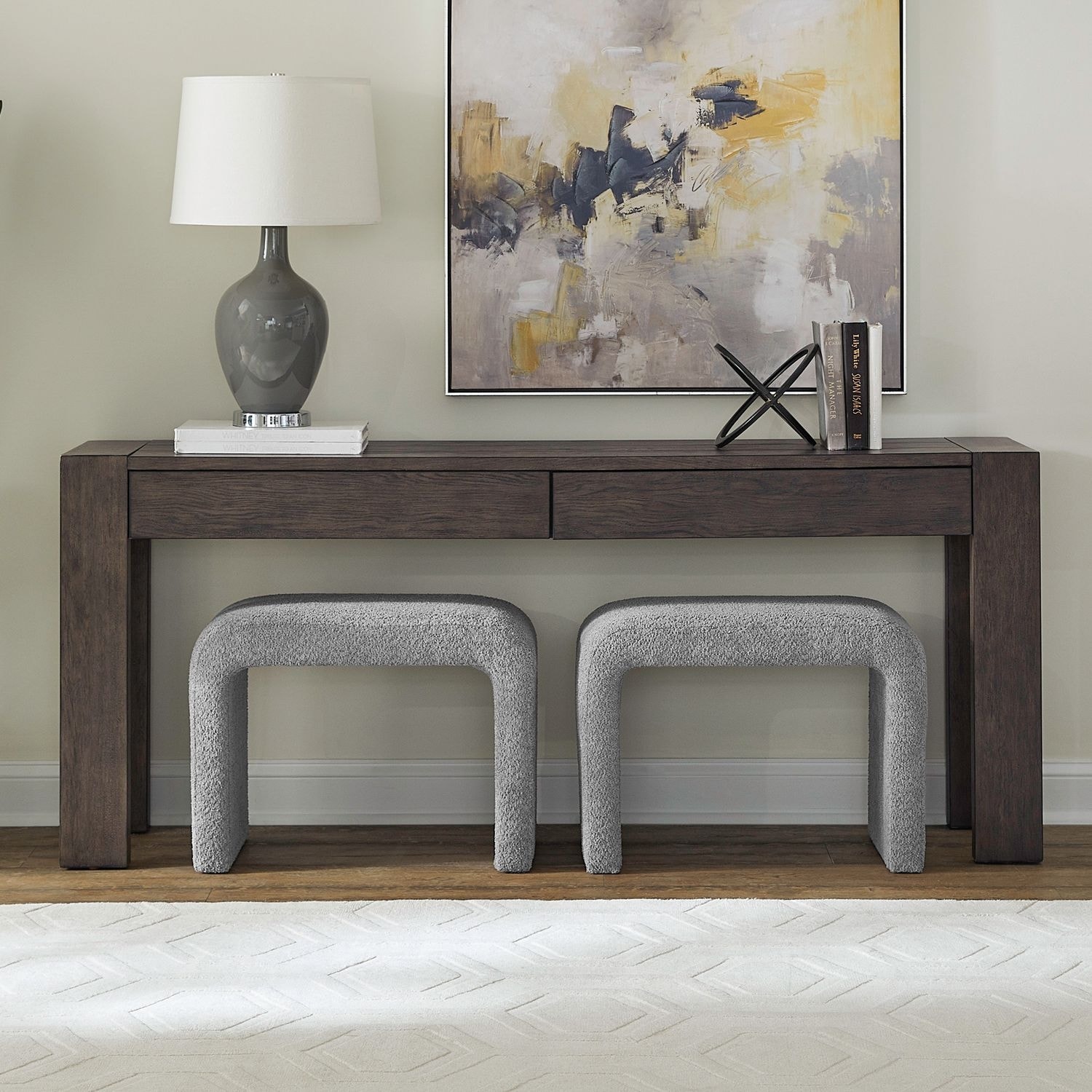 Liberty Furniture Cascade Falls Accent Console Table, Upholstered Accent Stools