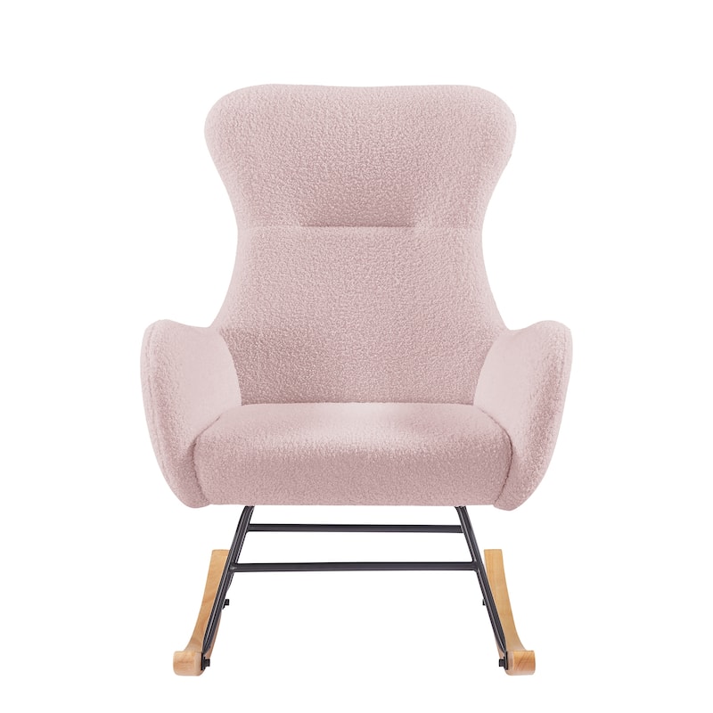 Teddy Velvet Upholstered Glider Rocking Chair, Glider Rocker with Side Pockets, Lounge Armchair with High Backrest