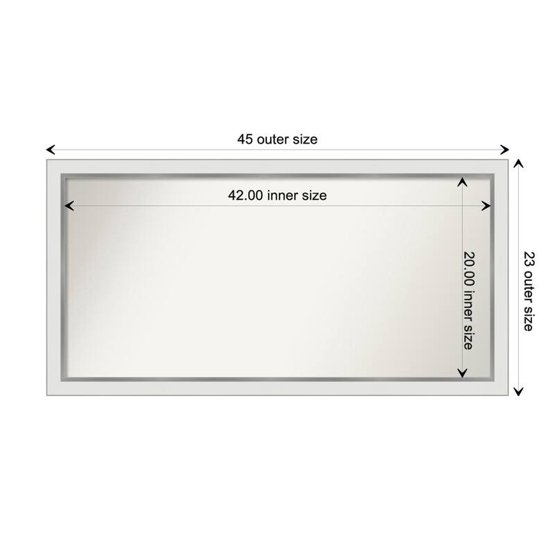 Eva White Silver Narrow Framed Non-Beveled Custom Wall Mirror, Bathroom Vanity Mirror - Outer Size: 45.25 x 23.25