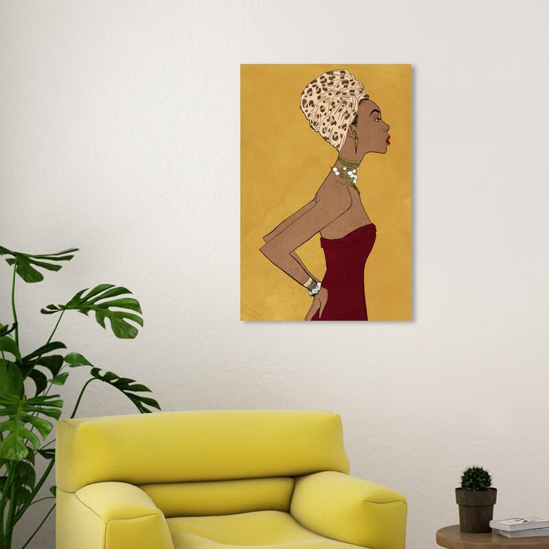 Wynwood Studio Canvas Fashion and Glam Prowess Queen Yellow and Mustard Modern & Contemporary Wall Art Canvas Print - 30 x 20