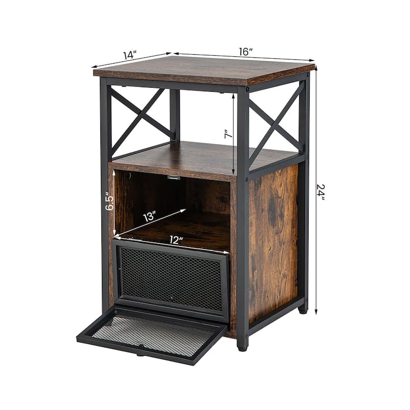 Gymax 2PCS Side End Table Nightstands w/ 2 Open shelves & 2 Flip