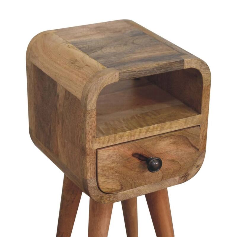 Artisan Furniture Solid Wood Extra Mini Oak-ish Curve Open Slot Bedside, 1 drawer