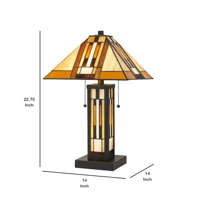 127 Watt Tiffany Shade Table Lamp with Metal Base, Multicolor